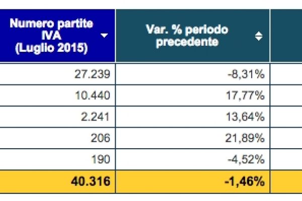 Calano le aperture di partite Iva a luglio