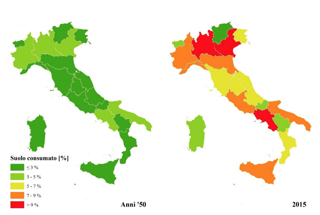 Italia, suolo consumato